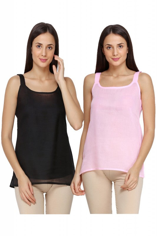 Ada Pink and Black Cotton Short Slips Combo of 2 A312990.