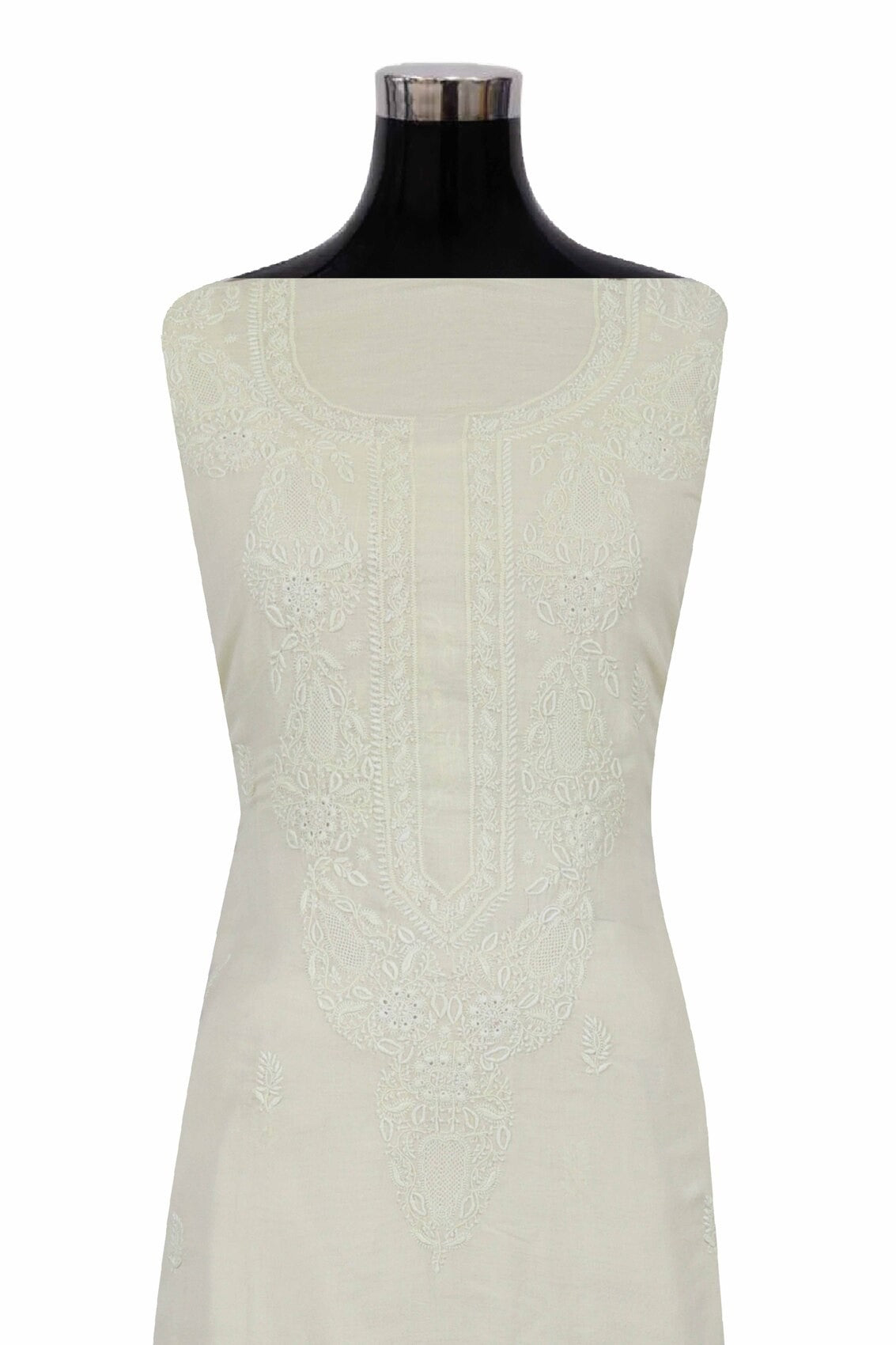 Ada Hand Embroidered Lemon Cotton Lucknowi Chikankari Unstitched Kurta Dupatta Set A174761
