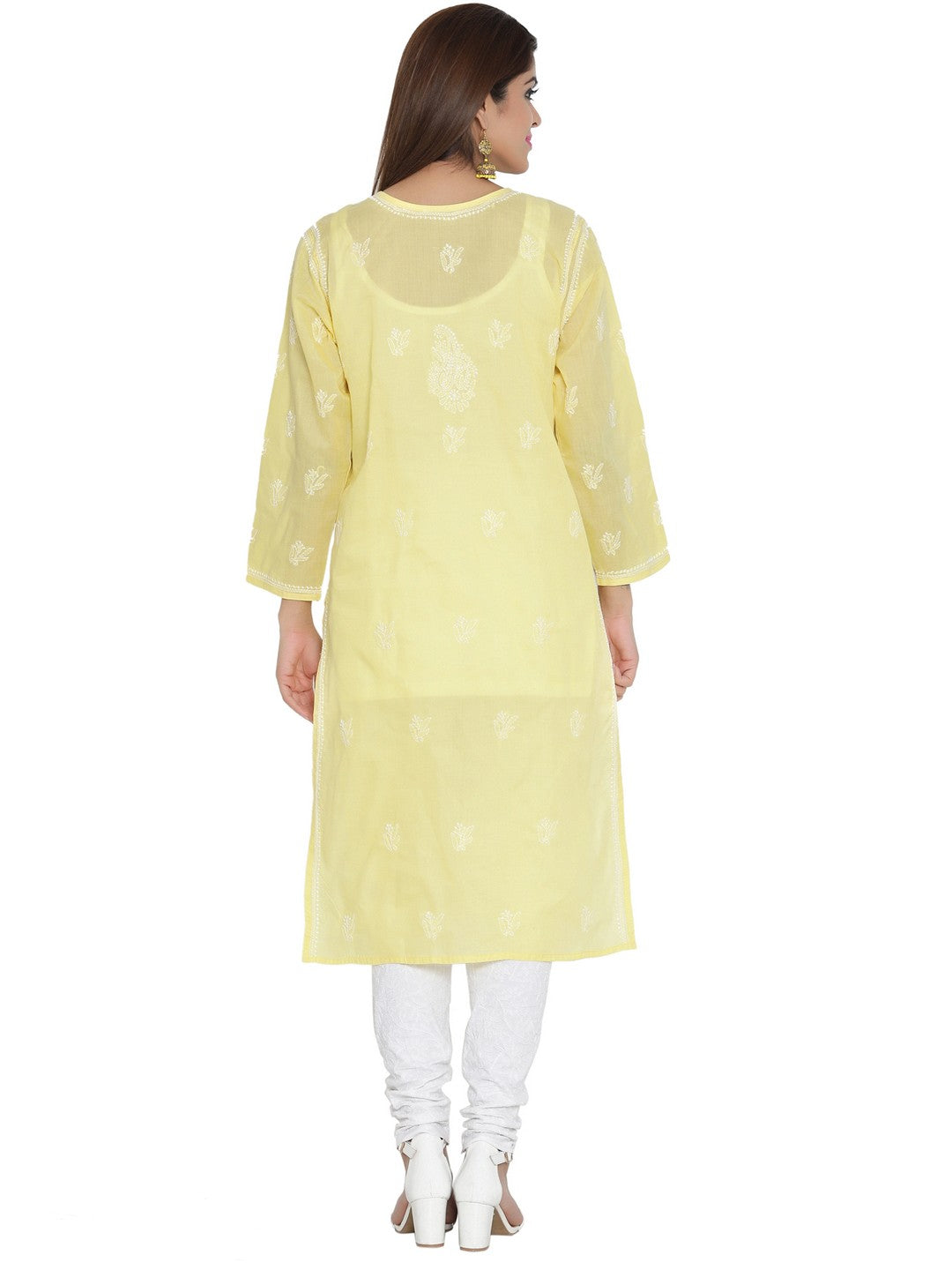 Ada Hand Embroidered Lemon Cotton Lucknowi Chikankari Straight  Kurta – A208461
