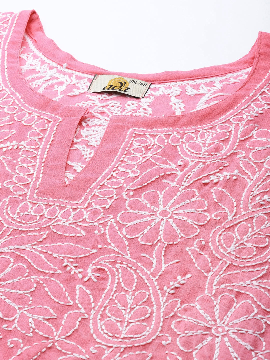 Ada Hand Embroidered Rose Pink Georgette Lucknowi Chikankari Straight Kurti A911225