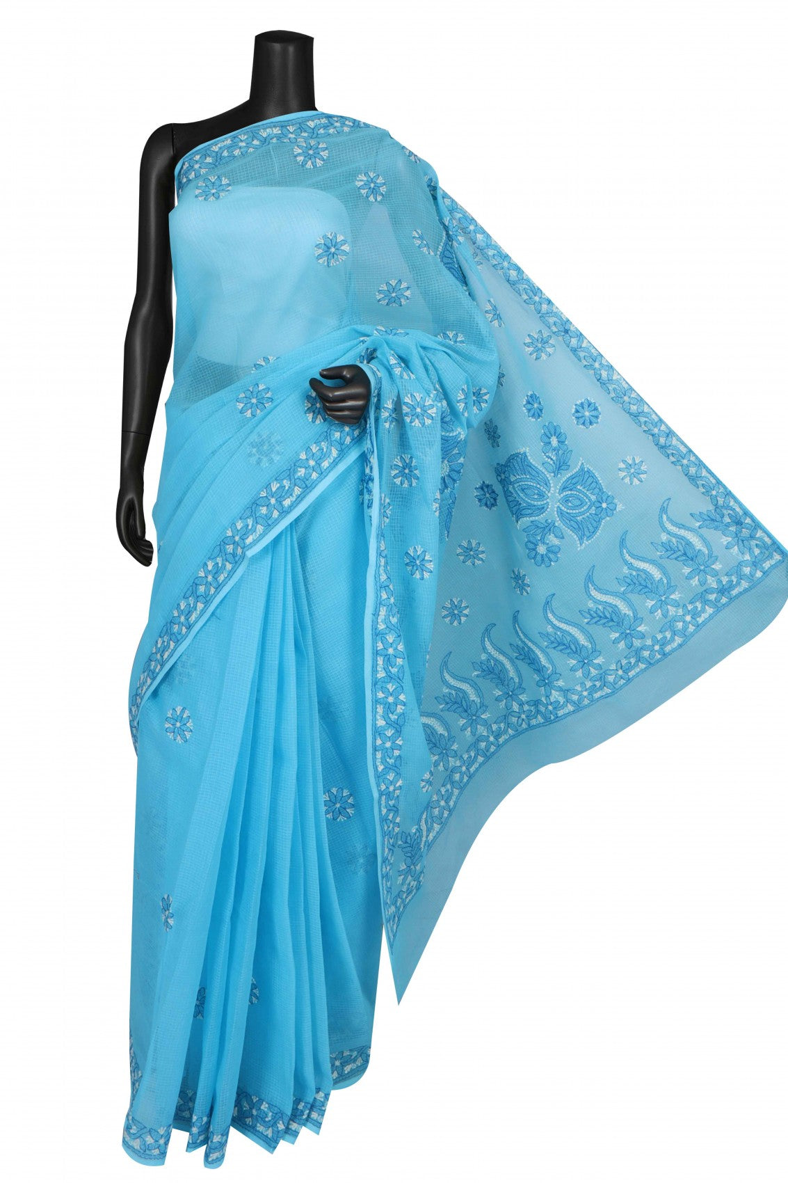 Ada Hand Embroidered Blue Kota Lucknowi Chikankari Saree With Blouse A606775