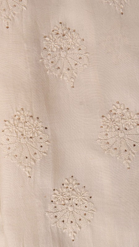Ada Hand Embroidered Cream Chanderi Lucknowi Chikankari Unstitched Kurta Piece With Muqaish Work A597273