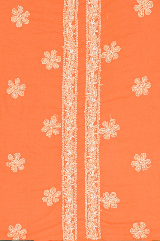 Ada Hand Embroidered Blaze Orange Georgette Lucknowi Chikankari Saree with Blouse With Sequinned Work A588604