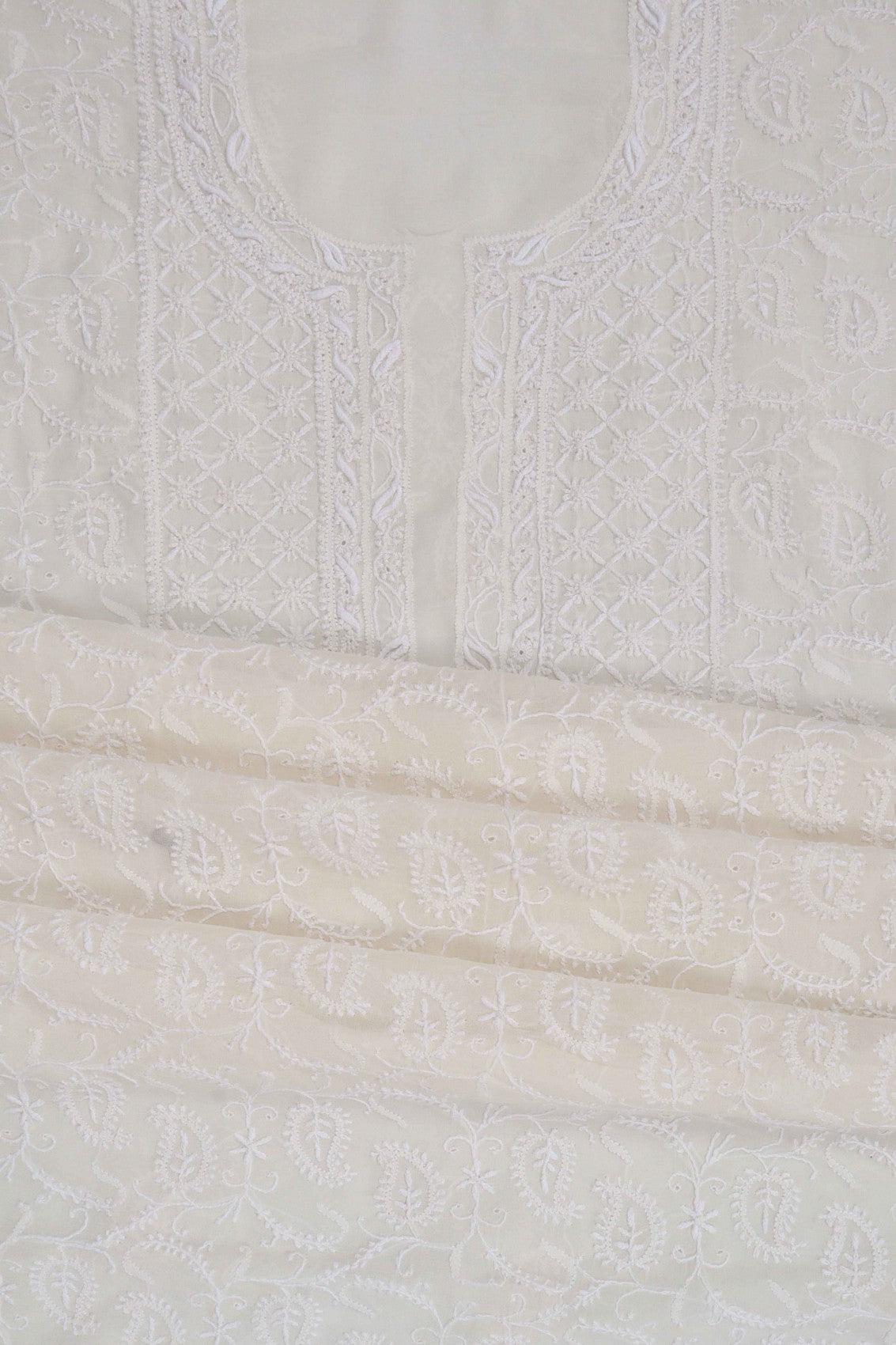 Ada Hand Embroidered White Pure Georgette Lucknowi Chikankari Unstitched Kurta Piece A625467