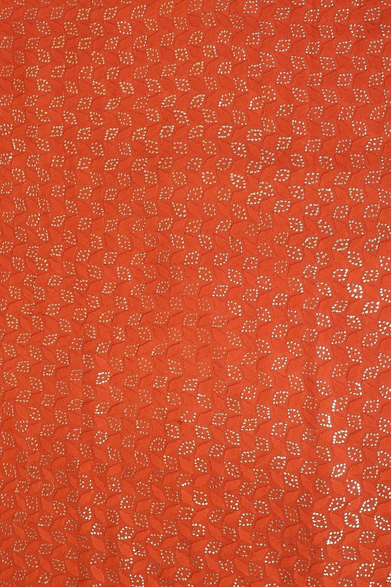 Ada Hand Embroidered Rust Georgette Lucknowi Chikankari Unstitched Kurta Piece With Muqaish Work A621751