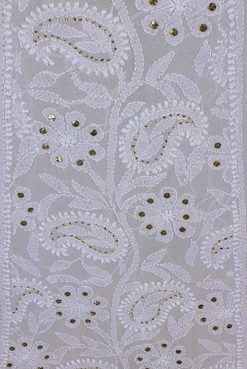 Ada Hand Embroidered Lilac Mauve Pure Georgette Lucknowi Chikankari Unstitched Lehenga Skirt (Only Skirt) With Muqaish Work A444549