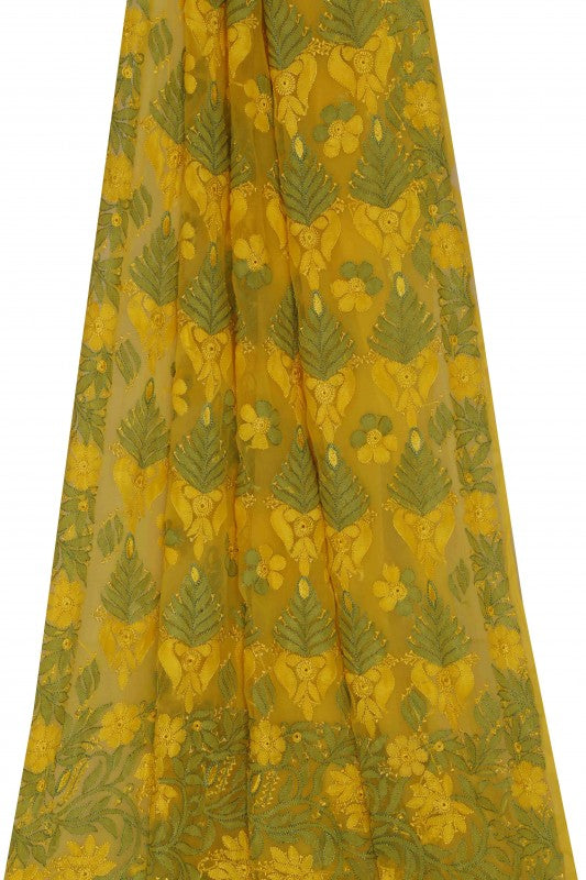 Ada Hand Embroidered Yellow Faux Georgette Lucknowi Chikankari Saree with Blouse A630385