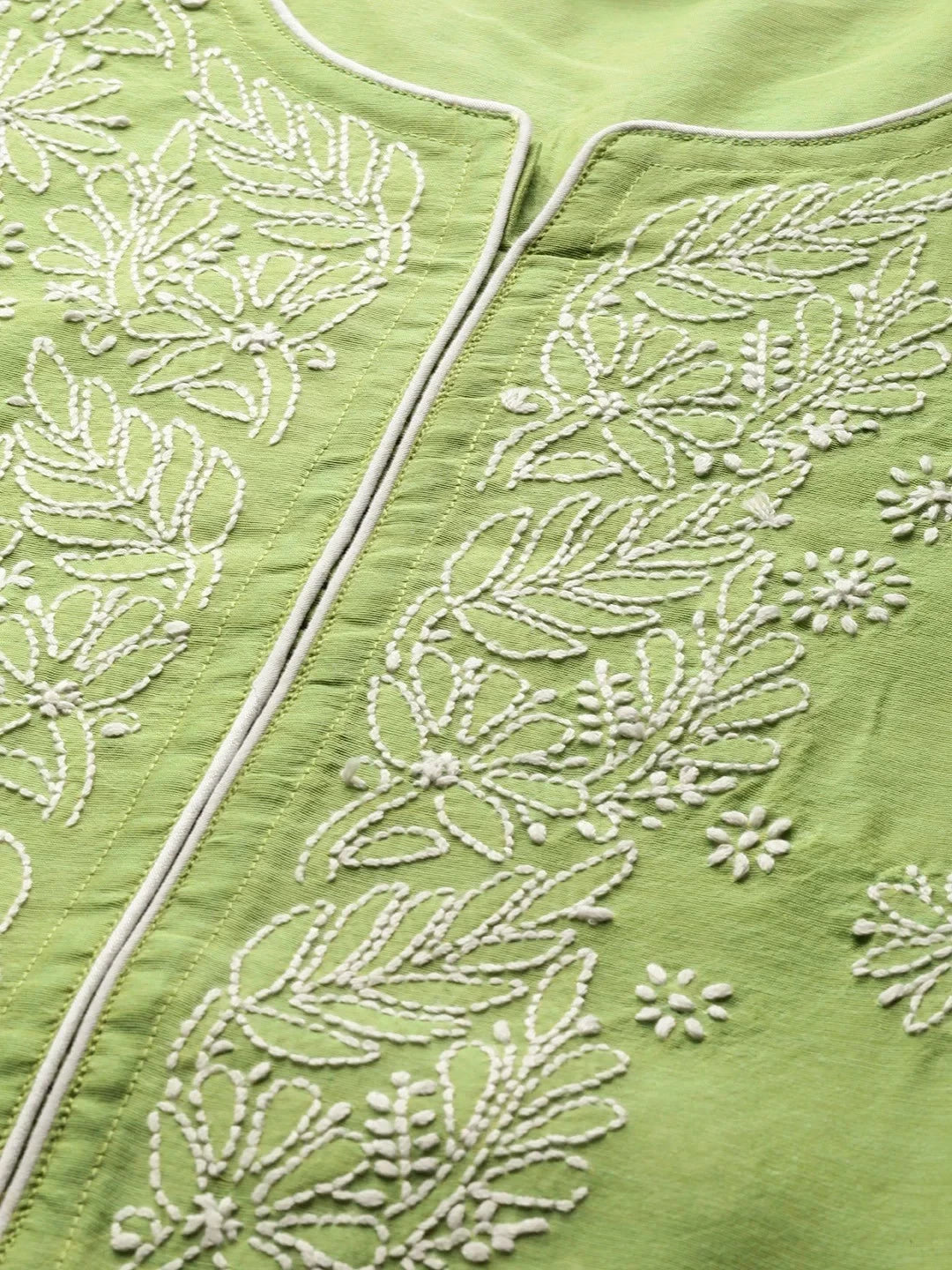 Ada Hand Embroidered Green Chanderi Lucknowi Chikankari Straight Kurta  A411174