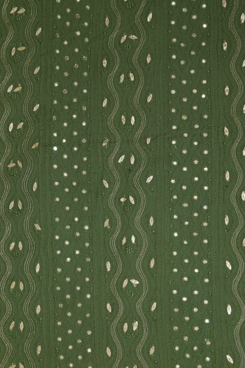 Ada Hand Embroidered Olive Green Georgette Lucknowi Chikan Unstitched Kurta Piece with Gota Patti Work A482677