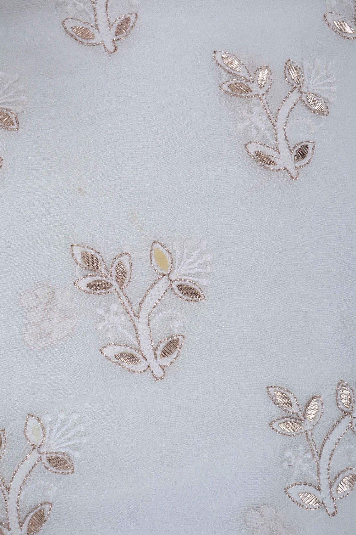 Ada Hand Embroidered White Pure Georgette Lucknowi Chikankari Unstitched Kurta Piece With Zari Work A157280