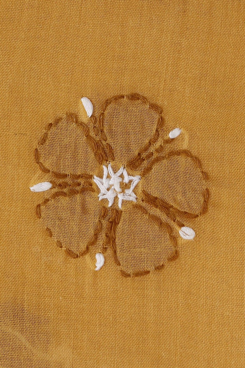 Ada Hand Embroidered Mustard Cotton Lucknowi Chikan Unstitched Suit Piece–A100173