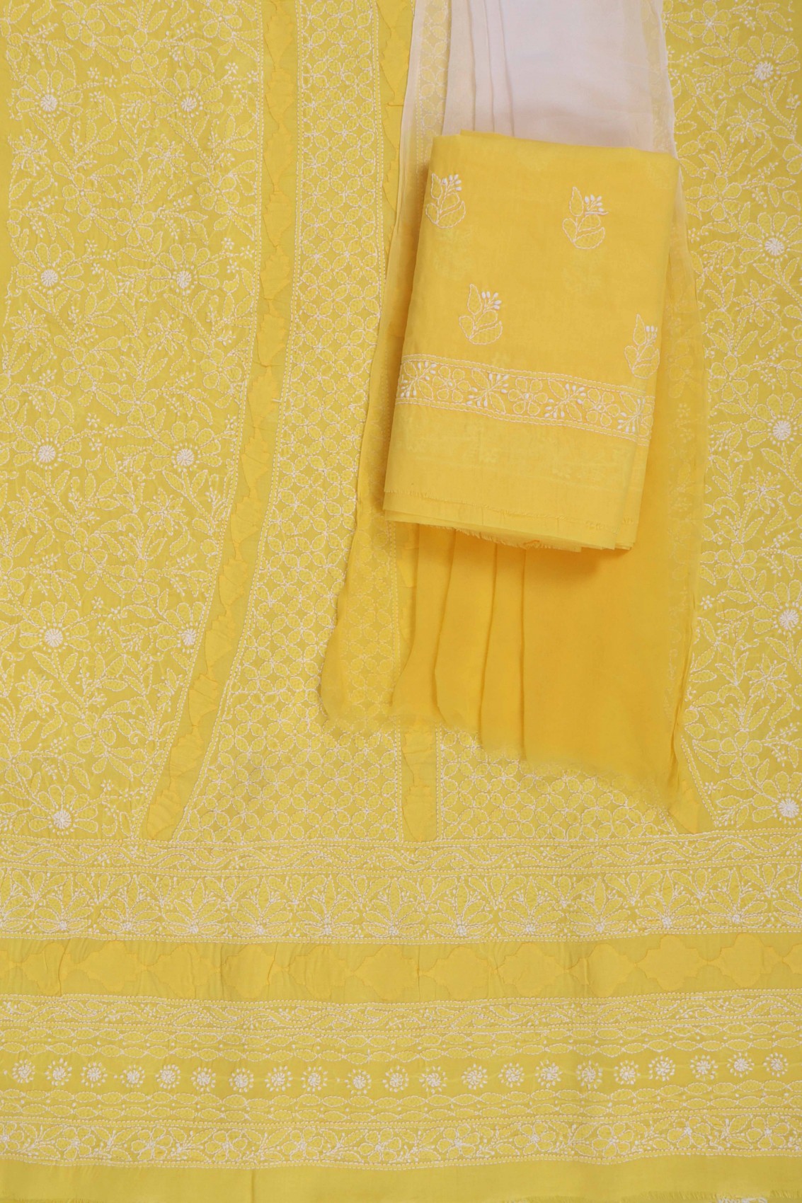 Ada Hand Embroidered Yellow Cotton Lucknowi Chikankari Unstitched Suit Piece 01A285115