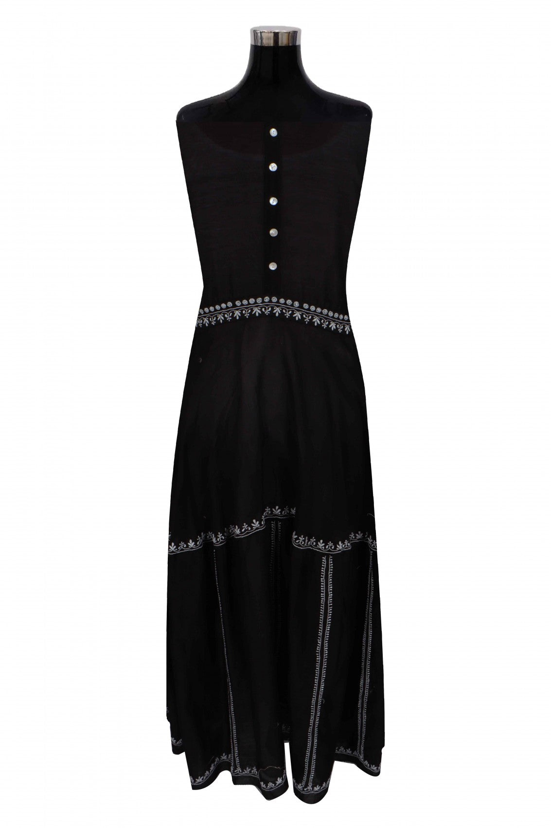 Ada Hand Embroidered Black Chanderi Lucknowi Chikankari Semi-Stitched Anarkali Kurta Dupatta Set 01A216284