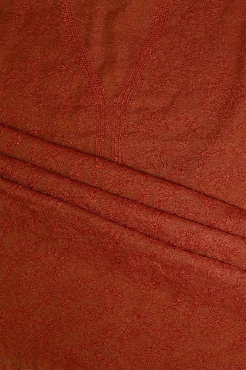 Ada Hand Embroidered Rust Tissue Lucknowi Chikan Unstitched Kurta Dupatta Set-A62147
