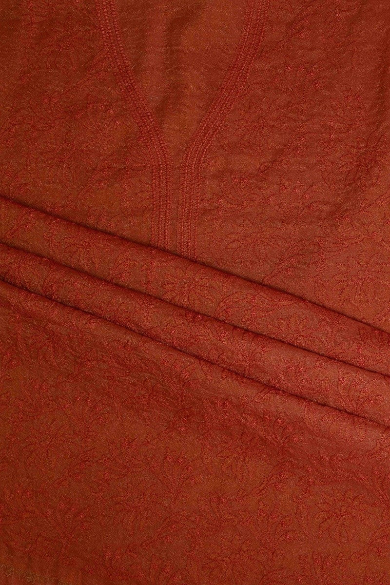 Ada Hand Embroidered Rust Tissue Lucknowi Chikan Unstitched Kurta Dupatta Set-A62147