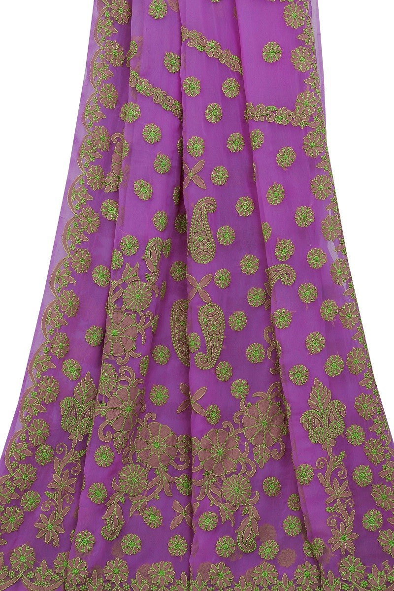 Ada Exclusive Handcrafted Pink Georgette Lucknowi Chikankari Saree with Blouse A204967