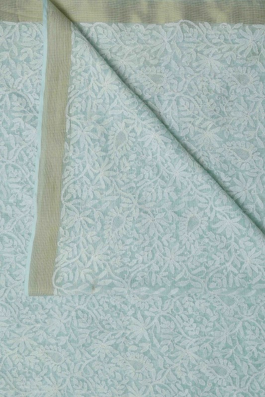 Ada Hand Embroidered Sea Green Kota Lucknowi Chikankari Dupatta-A476131