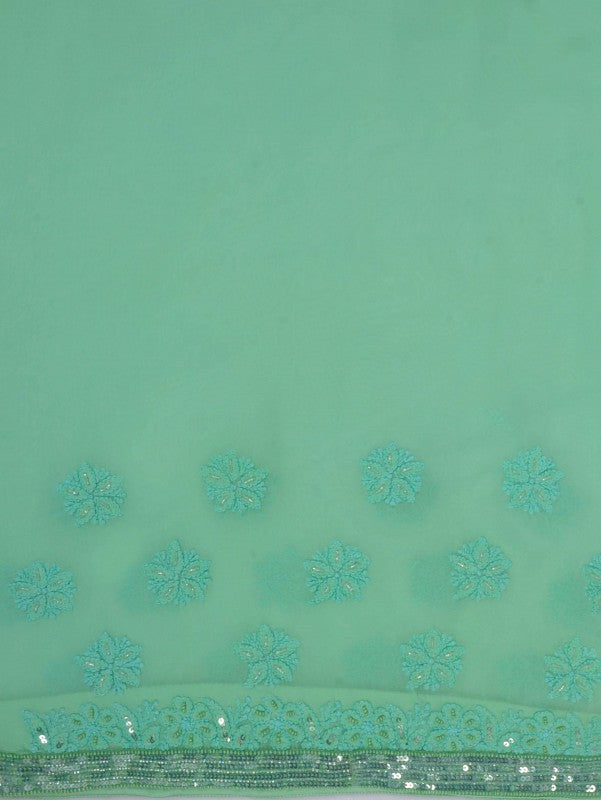 Ada Hand Embroidered Mint Green Georgette Lucknowi Chikankari Saree/Blouse With Pearl Work 01A138520