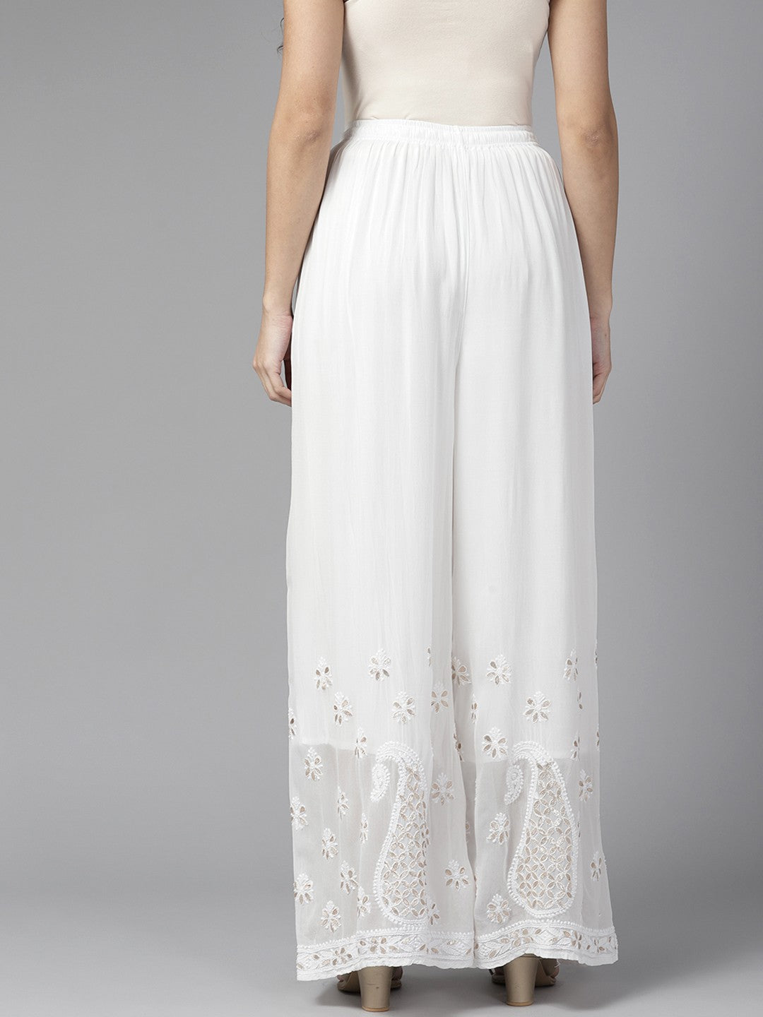 Ada Hand Embroidered White Georgette Lucknowi Chikankari Palazzo With Gota Patti Work A711168