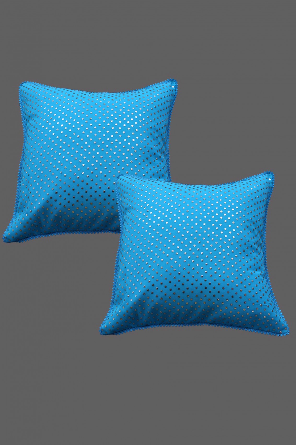 Ada Hand Embroidered Blue Pure Georgette Lucknowi Chikankari Cushion Cover Set Of 2 With Muqaish Work A446831