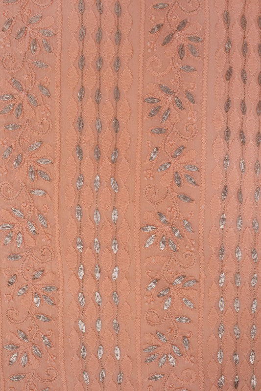 Ada Hand Embroidered Peach Georgette Lucknowi Chikan Unstitched Kurta Piece With Gota Patti Work A541972