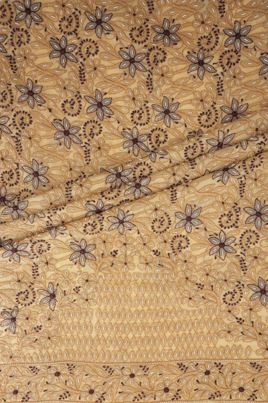 Ada Hand Embroidered Fawn Georgette Lucknowi Chikan Unstitched Suit Piece with Pearl Work A590386