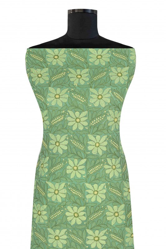Ada Hand Embroidered Green Georgette Lucknowi Chikan Unstitched Kurta Piece A611840