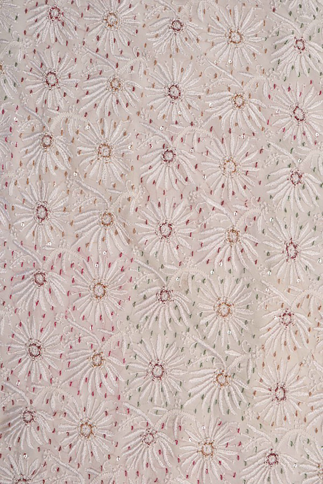 Ada Hand Embroidered Off White Pure Georgette Lucknowi Chikankari Saree/Blouse With Parsi Work 01A13889