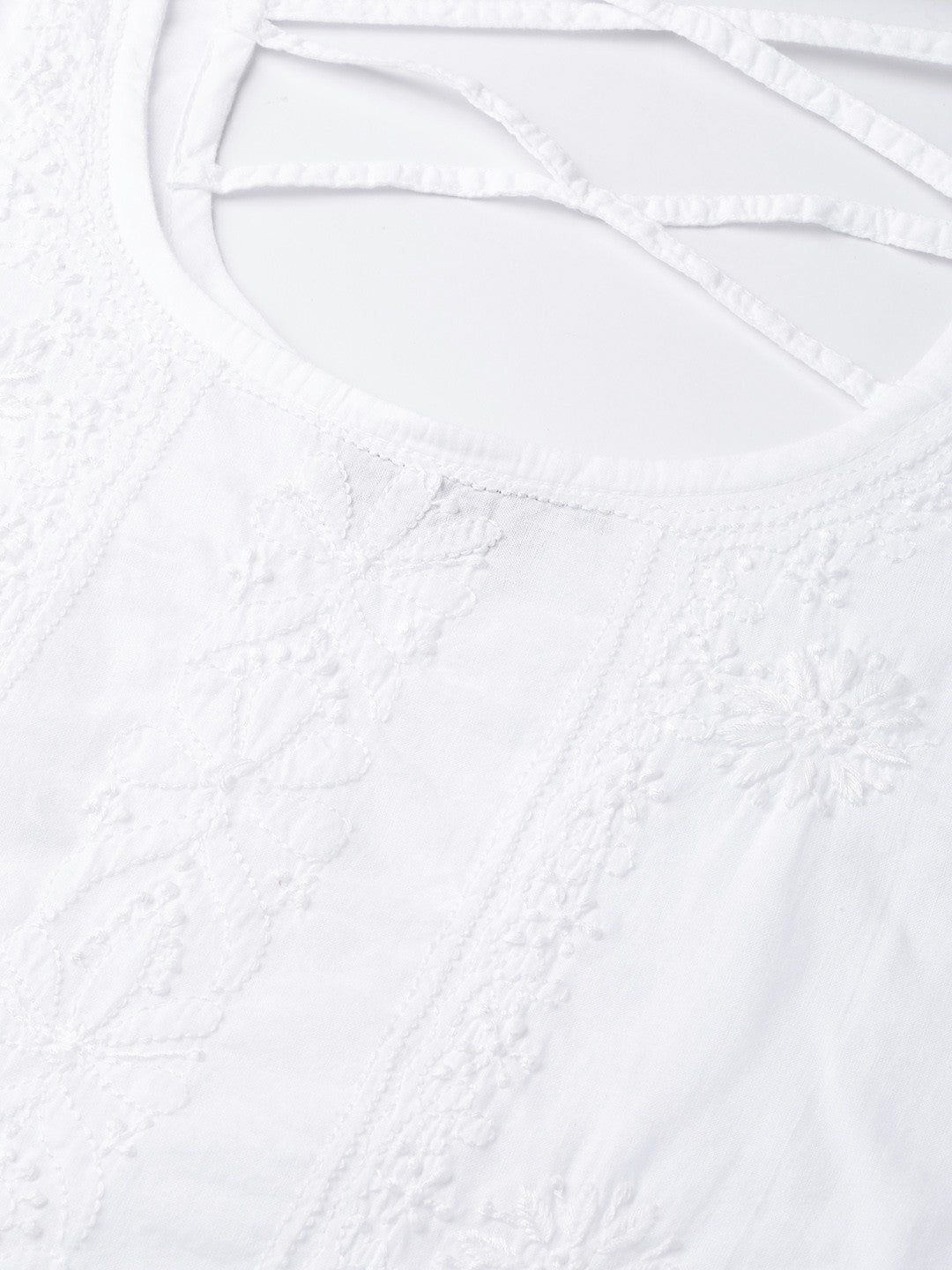 Ada Hand Embroidered White Cotton Lucknowi Chikankari Top A100149