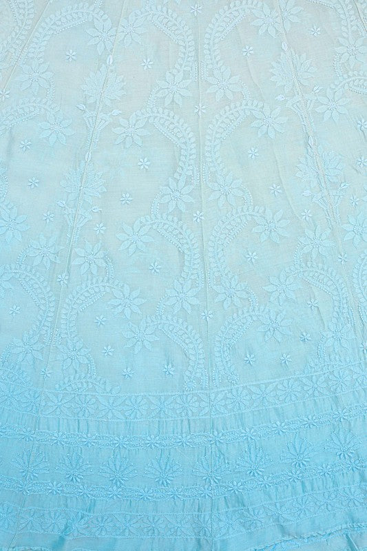 Ada Hand Embroidered Ombre Blue Chanderi Lucknowi Chikankari Lehenga Set 01A127217