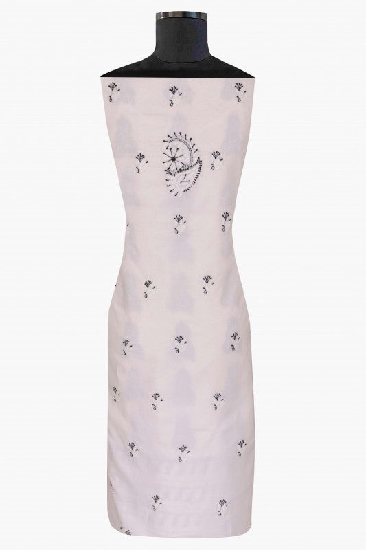 Ada Hand Embroidered White Cotton Lucknowi Chikan Unstitched Suit Piece A614294