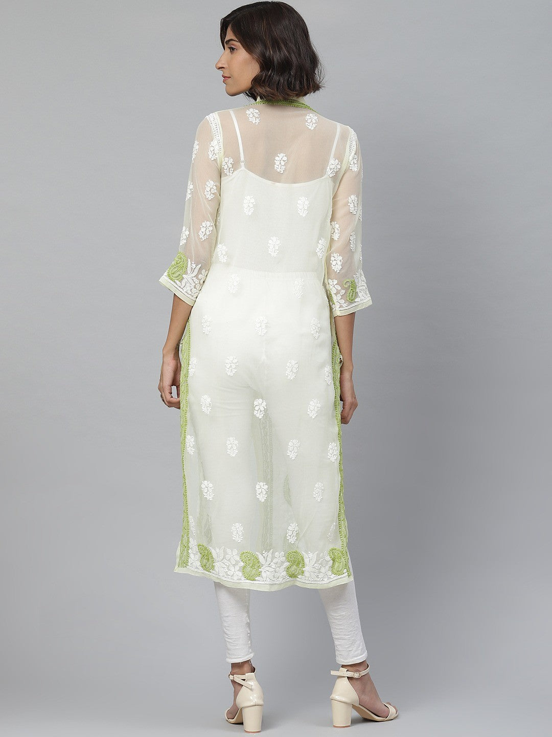Ada Hand Embroidered Lemon Georgette Lucknowi Chikankari Straight Kurta A227215