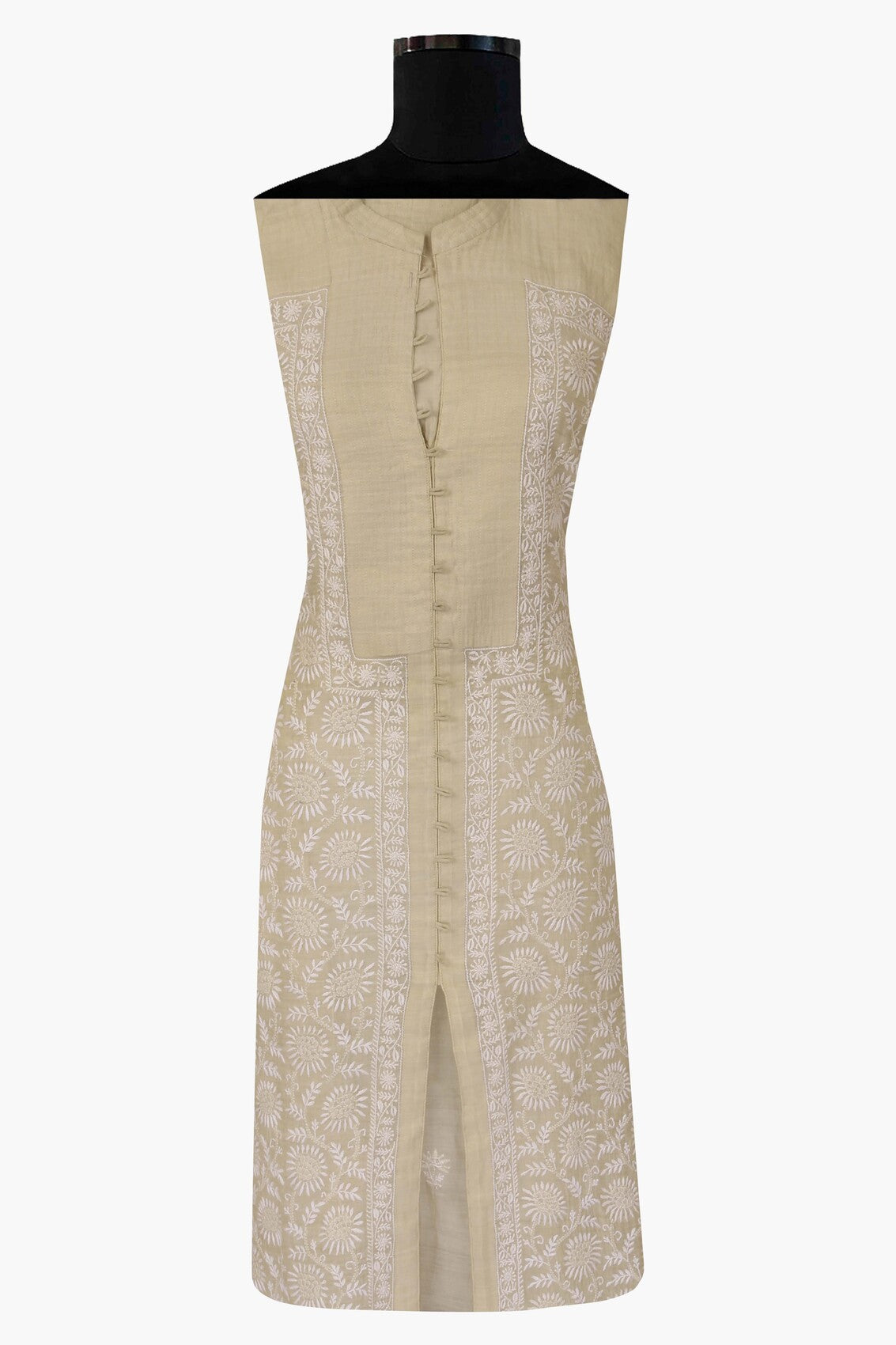 Ada Hand Embroidered Natural Fawn Tissue Lucknowi Chikankari Semi-stitched Kurta Dupatta Set A615495