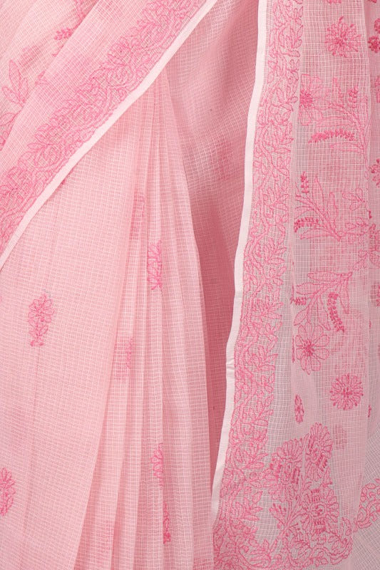 Ada Hand Embroidered Pink Kota Lucknowi Chikankari Saree With Blouse A607019
