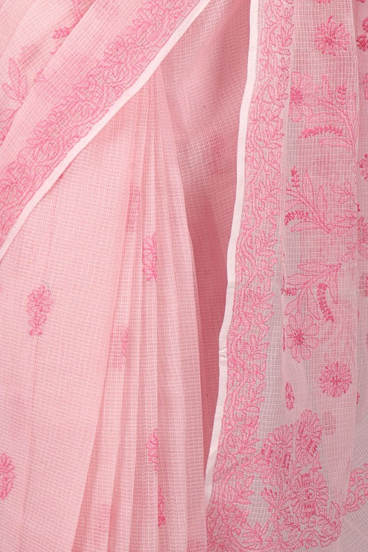 Ada Hand Embroidered Pink Kota Lucknowi Chikankari Saree With Blouse A607019