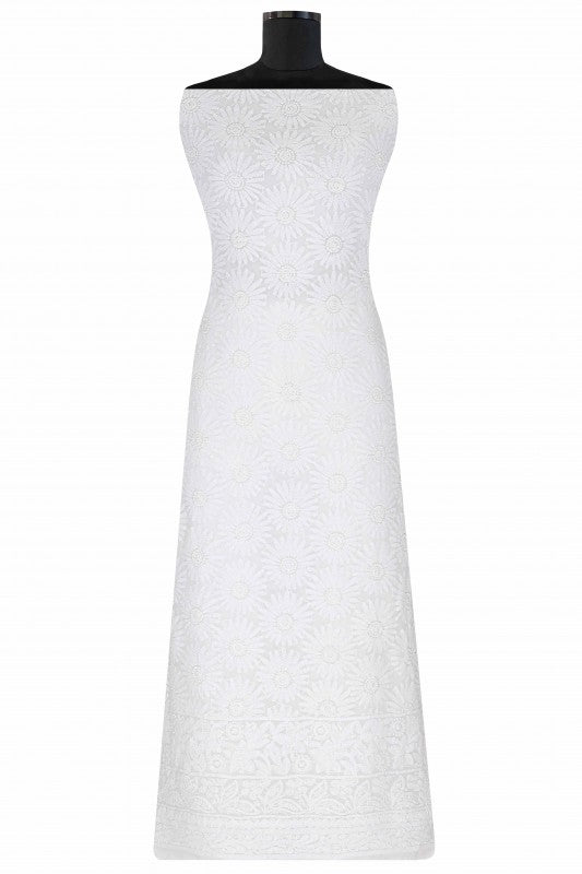 Ada Hand Embroidered White Georgette Lucknowi Chikan Unstitched Kurta Piece A618892