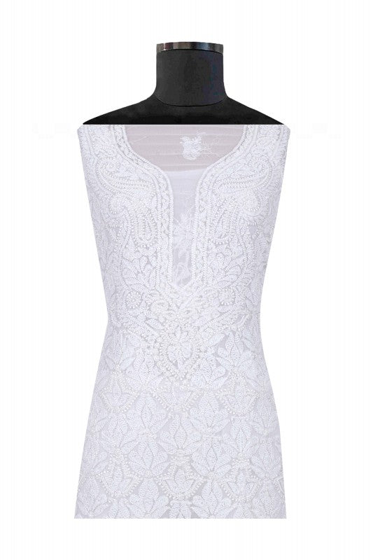 Ada Hand Embroidered White Georgette Lucknowi Chikankari Unstitched Suit Piece With Pearl Work A619183
