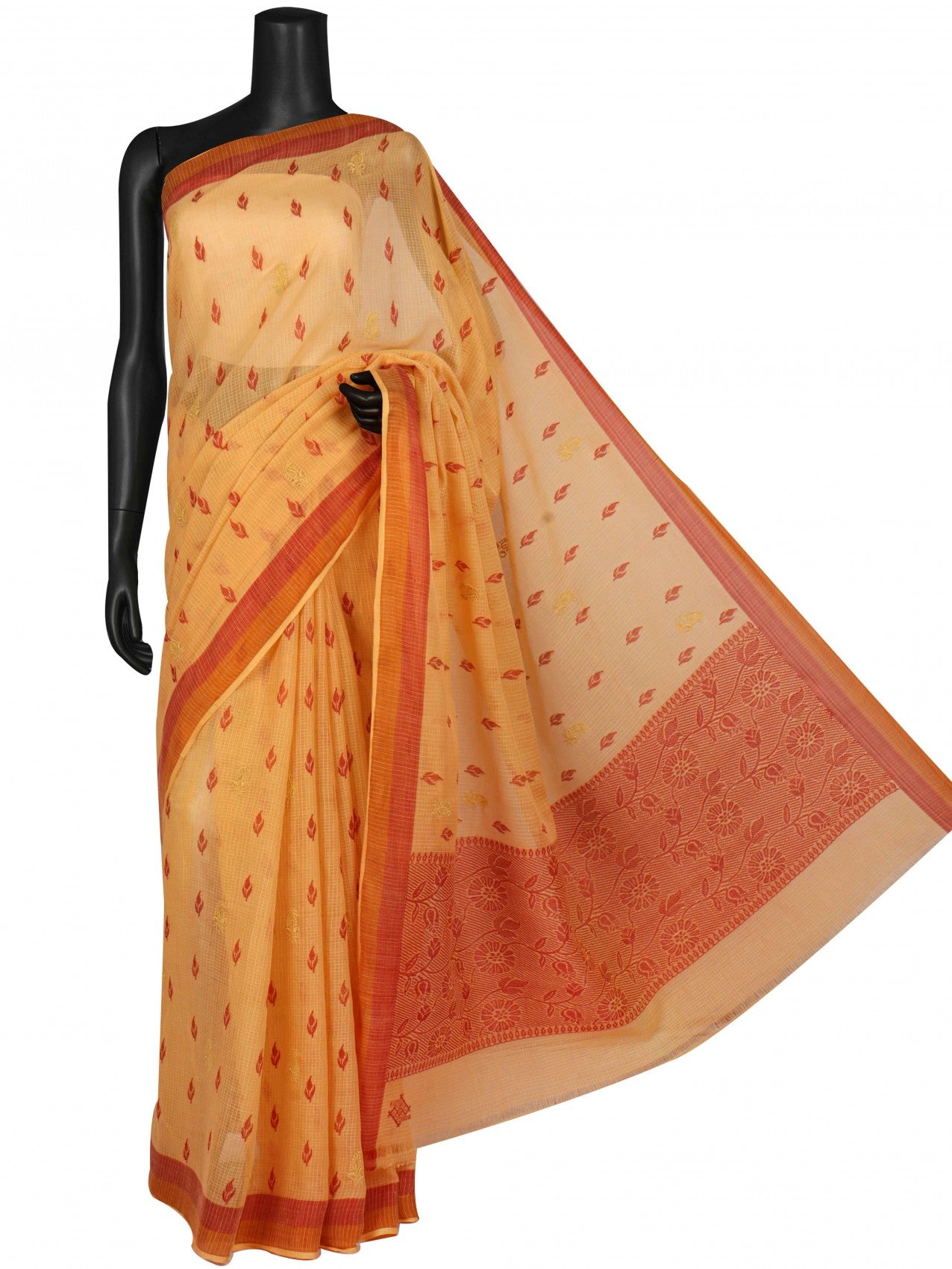 Ada Hand Embroidered Sandstone Orange Kota Lucknowi Chikankari Saree with Blouse A555452