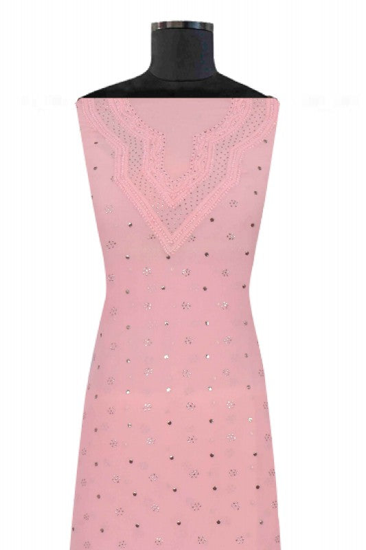 Ada Hand Embroidered Pink Georgette Lucknowi Chikan Unstitched Kurta Piece With Muqaish Work A359567