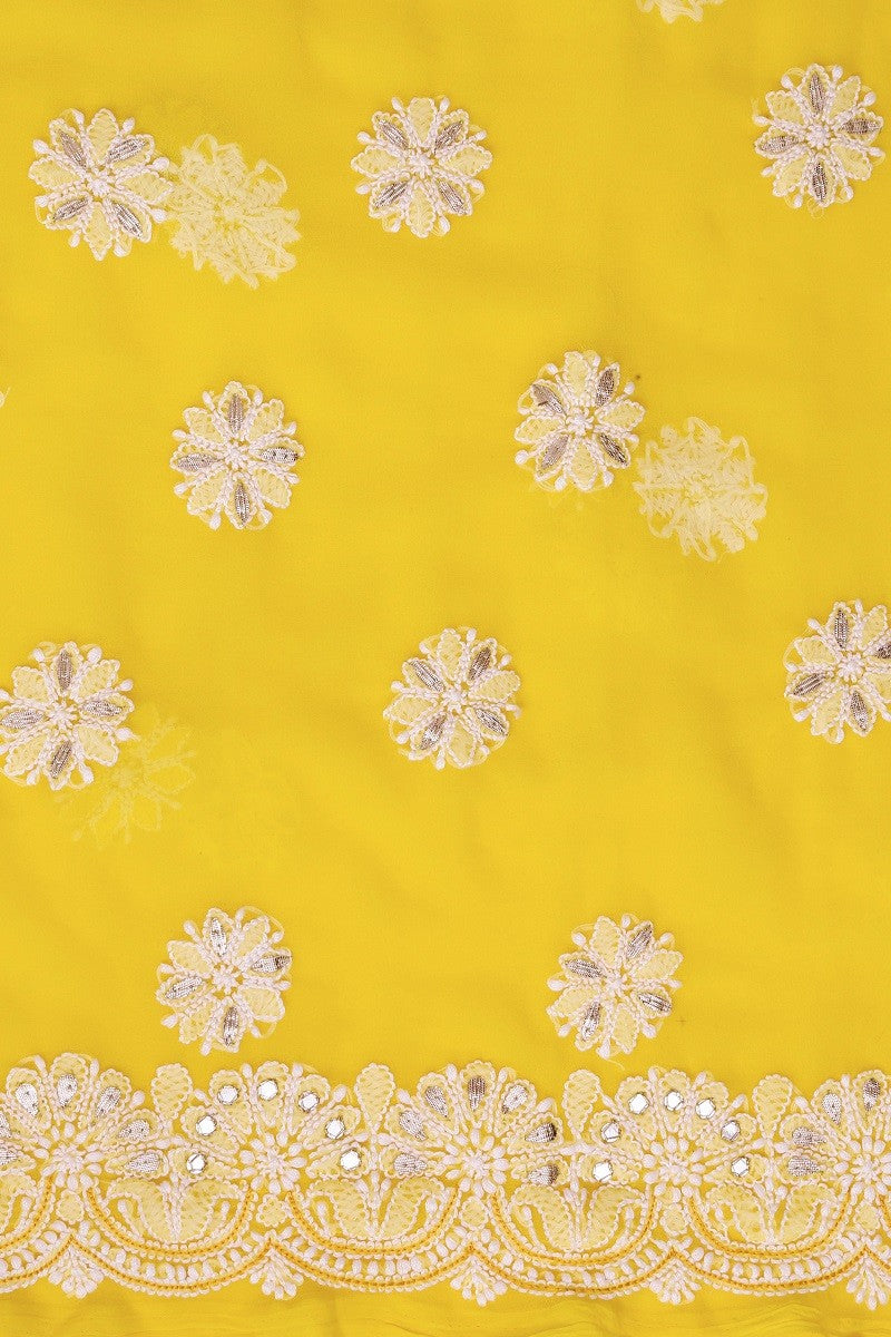 Ada Hand Embroidered Sunglow Yellow Georgette Lucknowi Chikan Unstitched Kurta Dupatta with Gota patti Work A576962