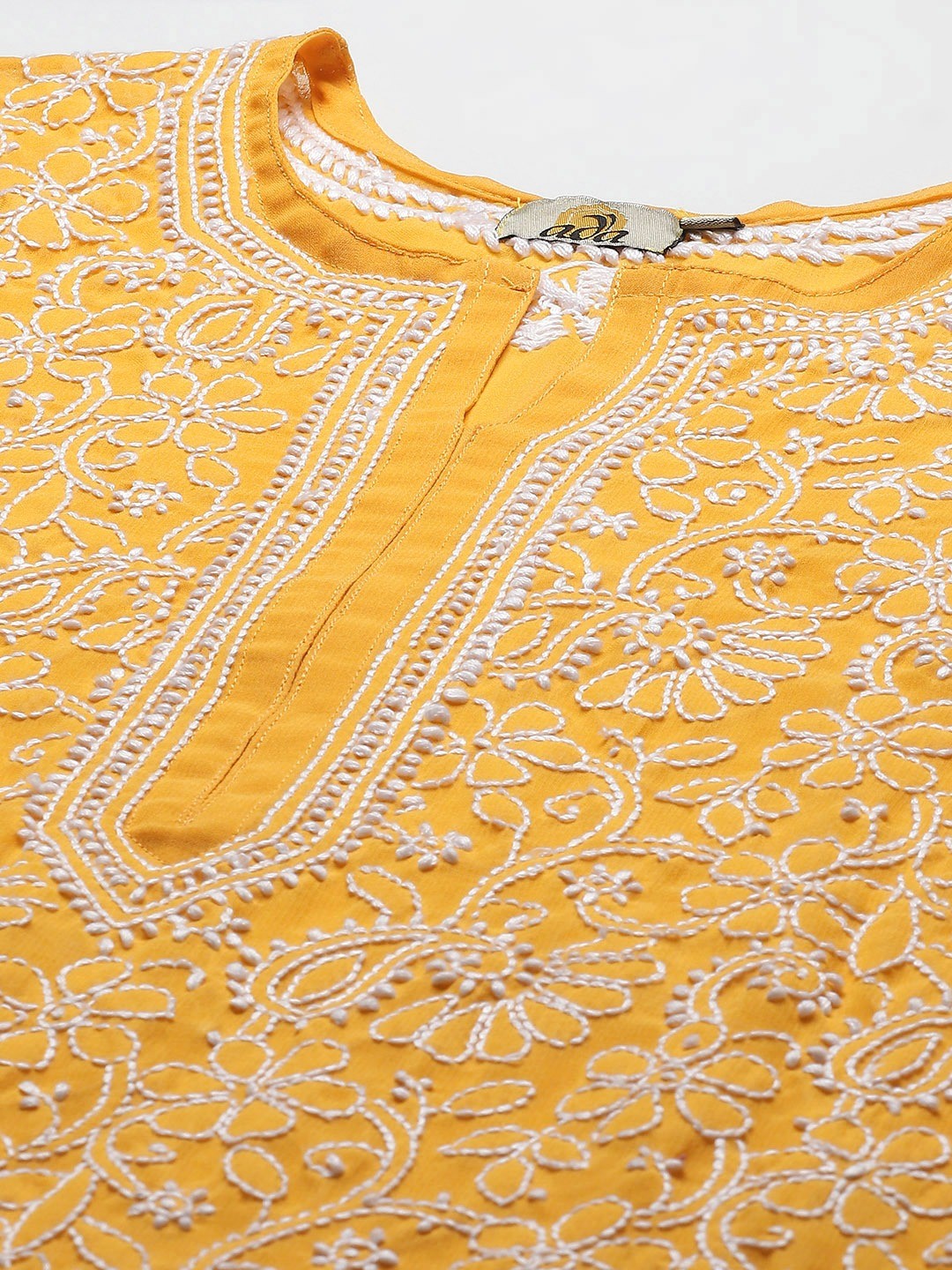 Ada Hand Embroidered Mustard Georgette Lucknowi Chikankari Kurta Set A811214
