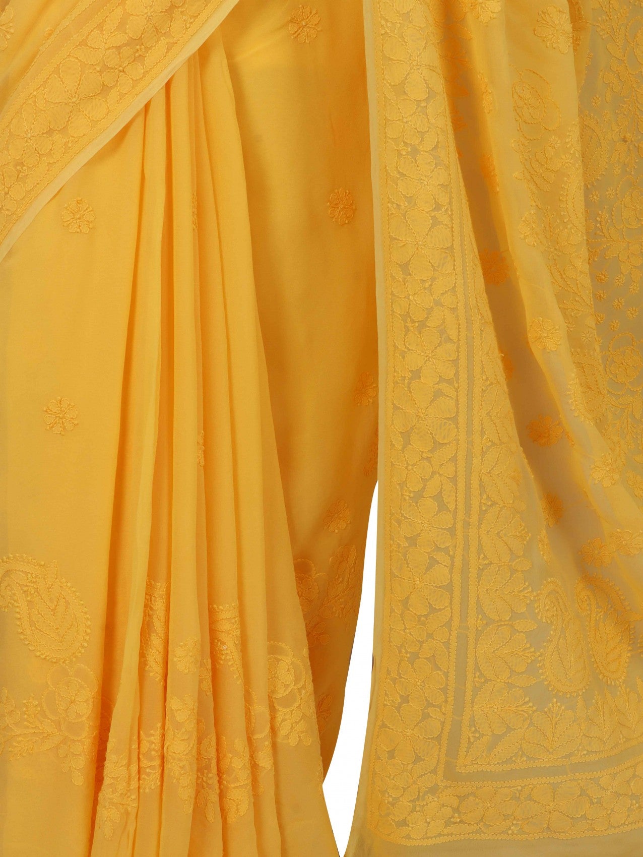 Ada Hand Embroidered Yellow Georgette Lucknowi Chikankari Saree With Blouse 01A131010