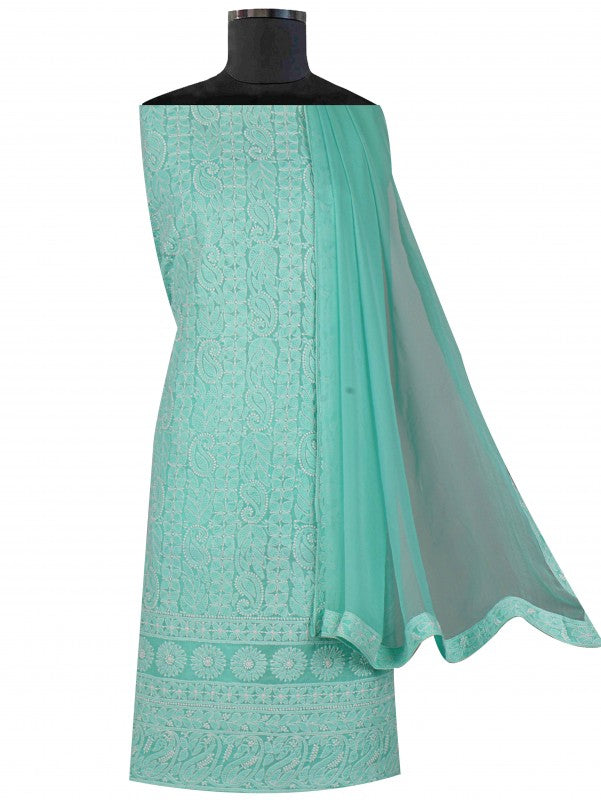 Ada Hand Embroidered Sea Green Cotton Lucknowi Chikan Unstitched Suit Piece A614599