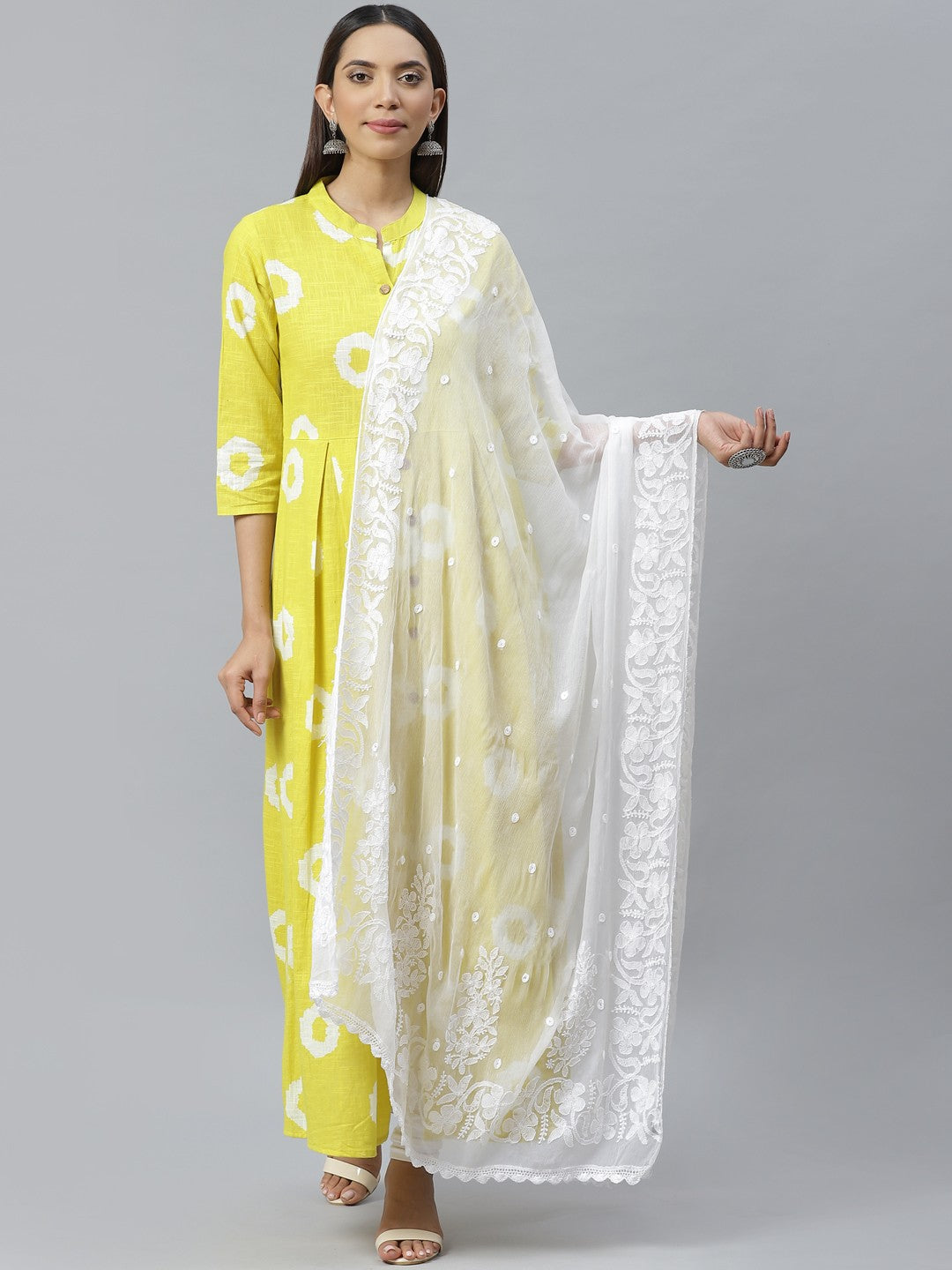 Ada Hand Embroidered White Chiffon Lucknowi Chikankari Dupatta– A511130