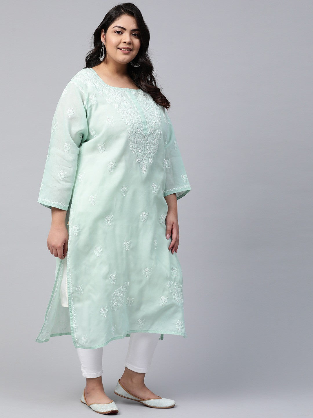 Ada Hand Embroidered Light Pistachio Green Cotton Lucknowi Chikankari Straight Kurta A411138