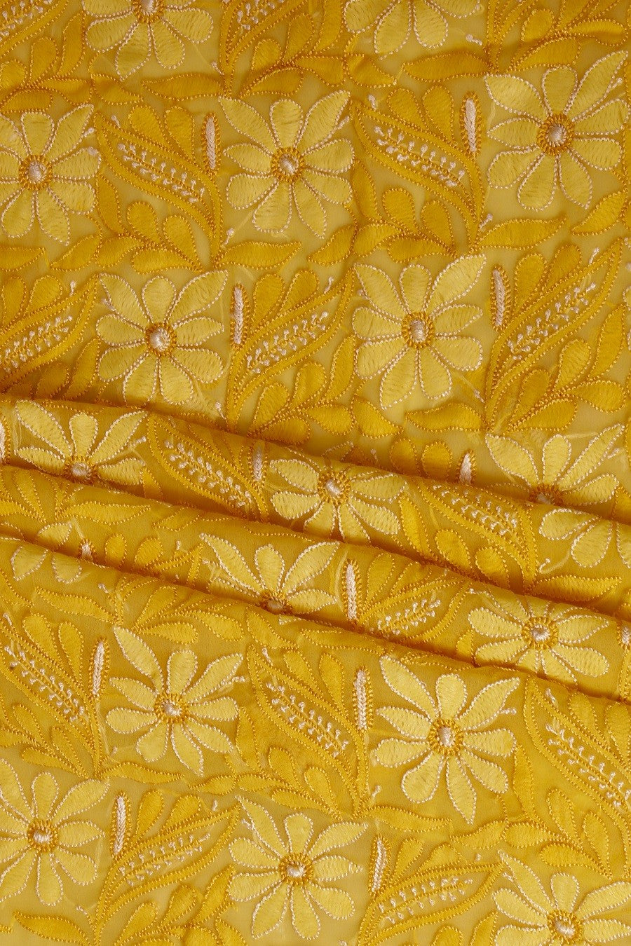 Ada Hand Embroidered Yellow Georgette Chikan Unstitched Kurta Piece A611835