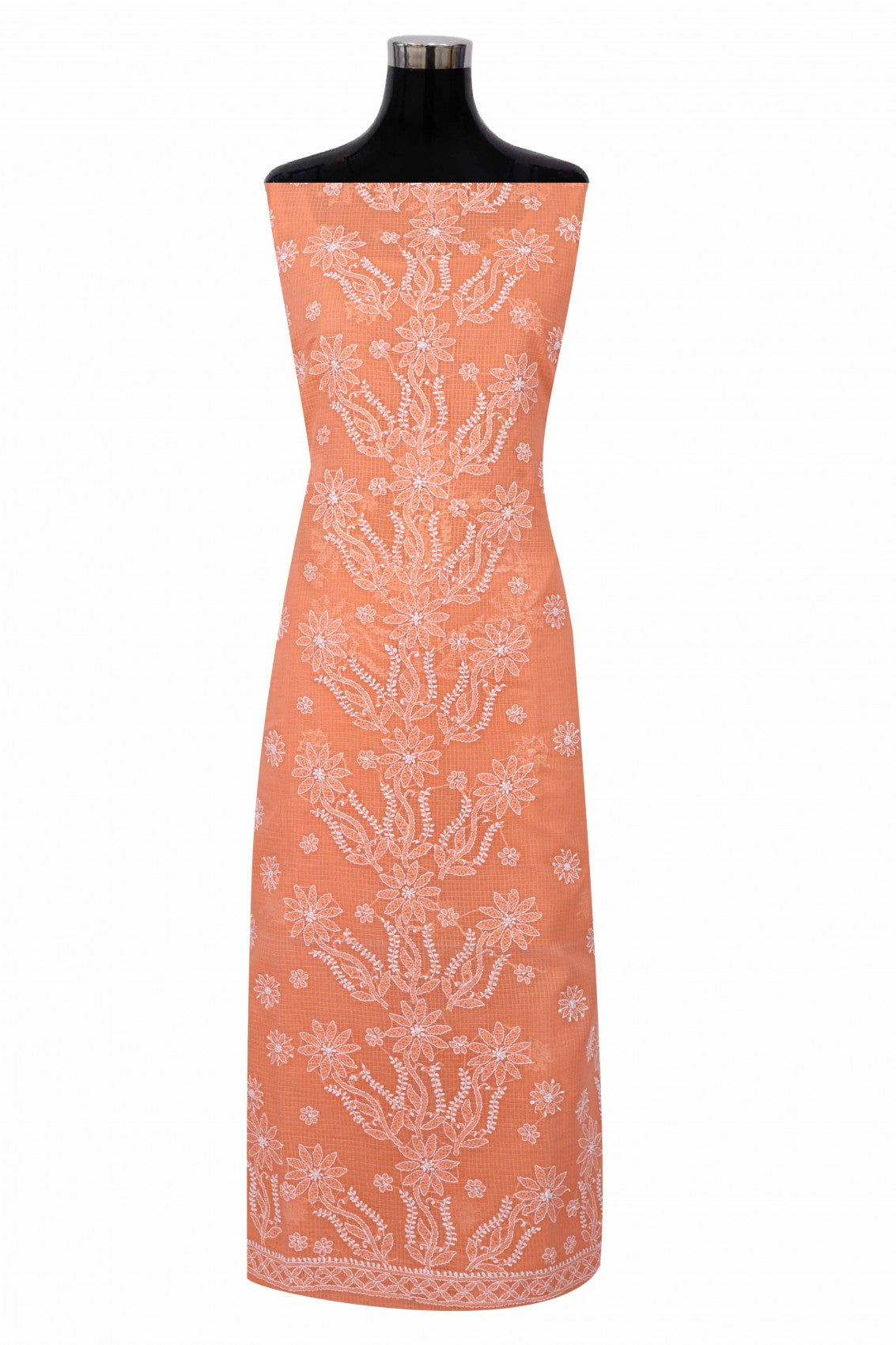 Ada Hand Embroidered Peach Kota Lucknowi Chikan Unstitched Kurta Dupatta Set A596911