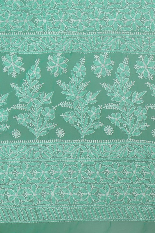 Ada Hand Embroidered Green Georgette Lucknowi Chikankari Saree with Blouse A621564