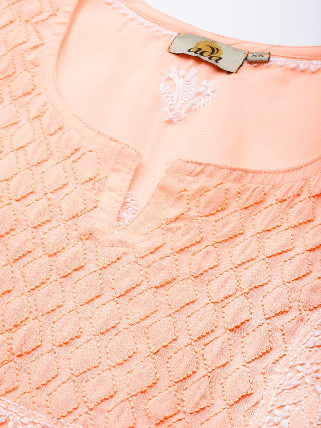 Ada Hand Embroidered Peach Cotton Lucknowi Chikankari Short Kurti A911211