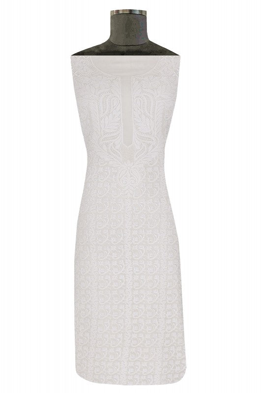 Ada Hand Embroidered White Pure Georgette Lucknowi Chikan Unstitched Kurta Dupatta Set A449761